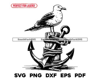 Laser Engrave Files Ocean Gull Anchor svg png dxf eps pdf | vector graphic design cut print dye sub engrave cnc digital files commercial use