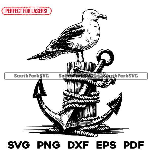 Laser Gravur Dateien Möwe Anker svg png dxf eps pdf | Vektorgrafik Design Cut Print Dye sub gravieren cnc digitale Dateien kommerzielle Nutzung