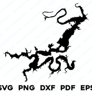 Possum Kingdom Lake Texas Mapa Forma Silhueta svg png dxf pdf eps vetor design gráfico corte gravura arquivo laser imagem barco lago casa