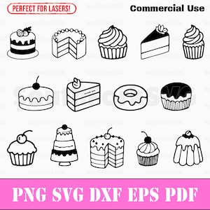Simple Cakes Doodles Bundle svg png dxf eps pdf | projekt grafiki wektorowej cięcie drukowanie barwnik sublimacyjny grawerowanie laserowe pliki do użytku komercyjnego