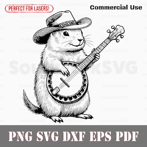 Prairie Dog Playing Banjo svg png dxf eps pdf | laser engrave cut print files vector graphic clip art | instant download commercial use