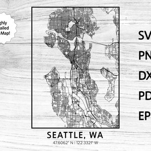 Wegenkaart straten Seattle Washington City | svg png dxf pdf eps | vector grafisch ontwerp gesneden gravure laser cnc-bestand Directe digitale download