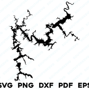 Mapa del lago Allatoona, Georgia, silueta, svg, png, dxf, pdf, eps, diseño gráfico vectorial, corte, grabado, archivo láser, imagen, barco, lago, casa