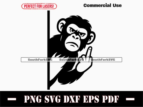Peering Monkey Middle Finger Svg Png Dxf Eps Pdf | Vector Graphic