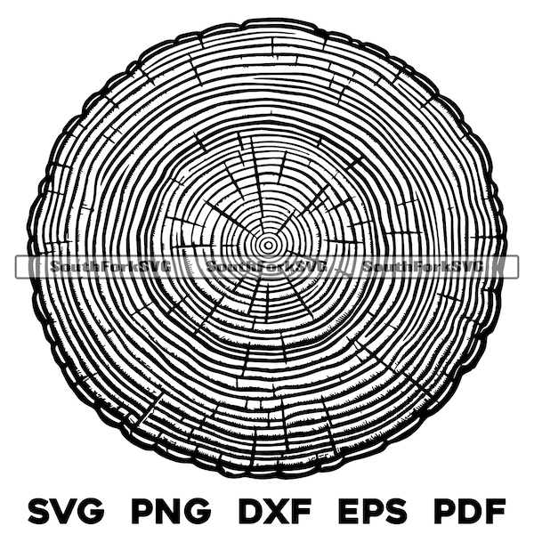 Round Tree Growth Rings Cross Section Design | svg png dxf eps pdf | vector graphic cut print dye sub laser engrave files commercial use