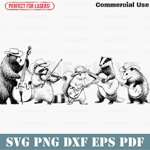 Animal Bluegrass Band svg png dxf eps pdf | Fichiers d'impression découpés au laser, image vectorielle clipart | Téléchargement instantané, utilisation commerciale
