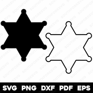 保安官スターバッジ 1 | svg png dxf eps pdf | ベクターグラフィックカットファイルレーザークリップアート | インスタントデジタルダウンロード商用利用