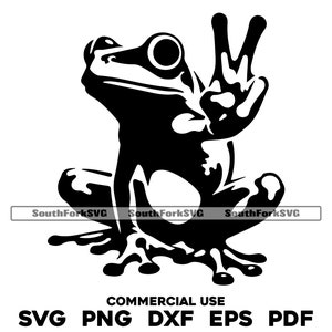 Grenouille faisant un signe de la paix svg png dxf eps pdf | graphique vectoriel découpé fichier laser clip art | Téléchargement numérique instantané, utilisation commerciale