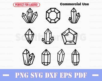 Enkla kristallstenar SVG-paket svg png dxf eps pdf | vektorgrafik klipp ut färgämnessub lasergravyr clipart kommersiellt bruk