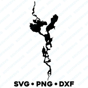 Tichigan Lake Wisconsin Mapa Forma Silueta SVG PNG DXF diseño gráfico vectorial grabado grabado imagen de archivo láser en barco casa del lago