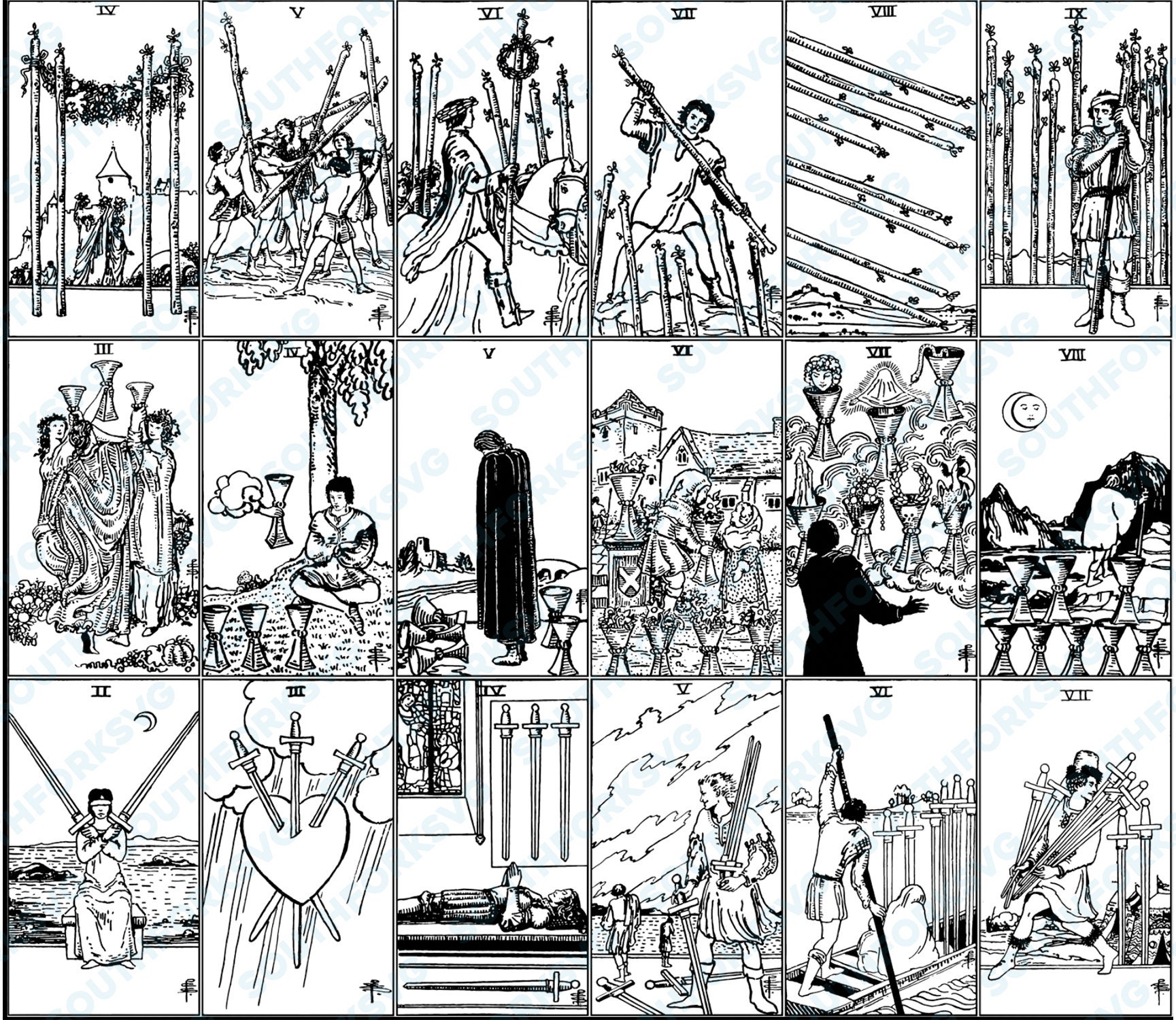 Star Rider Waite Full Set 78 Rider Waite Smith Tarot Card Deck Bundle SVG PNG PDF ...