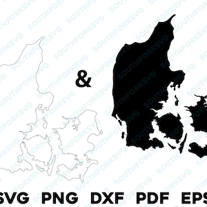 Denemarken land silhouet & omtrek vormen svg png dxf pdf eps vector grafisch ontwerp knippen graveren laserbestand afbeelding kaart Europa