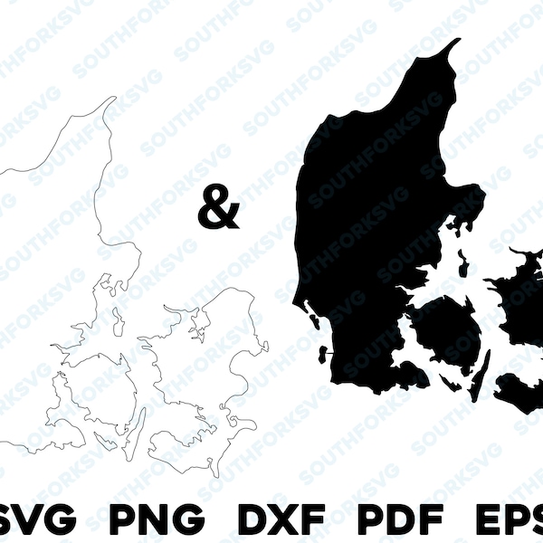 Denmark Country Silhouette & Outline Shapes svg png dxf pdf eps vector graphic design cut engrave laser file image map Europe