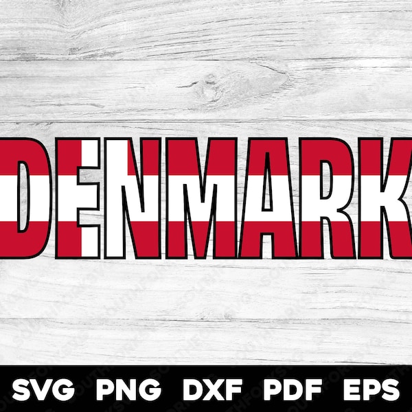 Denmark Danish Flag Inside Name Design | svg png dxf eps pdf | Layered by Color vector graphic design cut print dye sub laser digital files