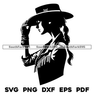 Cowgirl Profil Design svg png dxf eps pdf | Lasergravur geschnitten Druckdateien Vektorgrafik Clip Art Sofortiger digitaler Download Kommerziell nutzbar