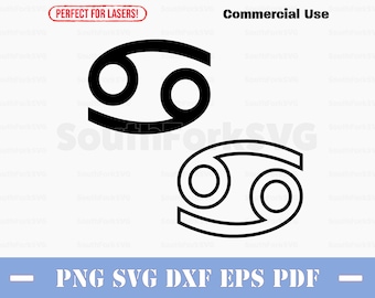 Cancer Zodiac Symbol Solid Silhouette & Outline svg png dxf pdf eps | vector graphic design cut print dye sub laser file commercial use