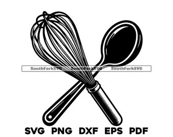 Spoon and Whisk Crossed | svg png dxf eps pdf | vector graphic cut file laser clip art | instant digital download commercial use