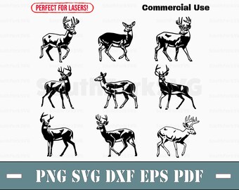 White Tailed Deer Bundle svg png dxf eps pdf laser cnc vinyl cut print dye sub files vector instant digital download commercial use