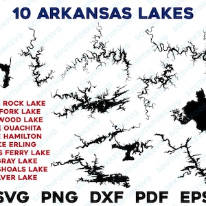 10 Arkansas Lake Karte mittleres Bündel | svg png dxf eps | Vektorgrafik Design Cut Print Dye Sub Laser Cnc Digital Files
