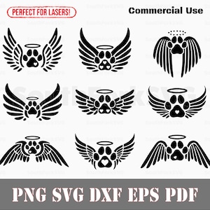 Alas de ángel con huellas de patas, paquete svg, png, dxf, eps, pdf/archivo gráfico vectorial, corte láser, descarga digital instantánea, uso comercial