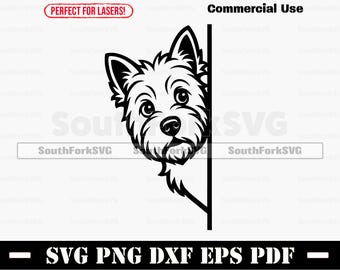 Peering West Highland White Terrier svg png dxf eps pdf vector graphic cut file laser stencil clip art digital download commercial use