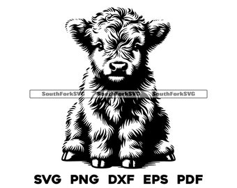 Baby Highland Cow / svg png dxf eps pdf / diseño gráfico vectorial transparente corte impresión tinte sub láser grabar archivos uso comercial