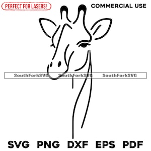 Cabeza de jirafa Minimal Line Art svg png dxf eps pdf / vector gráfico corte archivo láser clip art / descarga digital instantánea uso comercial