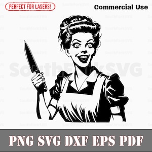 Verrückte Vintage Hausfrau Lustig svg png dxf eps pdf Dateien | Cut Print Laser Gravur CNC Dye Sub Vinyl | Sofort Download Kommerzielle Nutzung