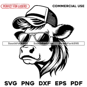 Gafas de sol de vaca, gorra de camionero con salmonete, svg, png, dxf, eps, pdf, diseño gráfico vectorial, corte, impresión, sublimación de tinta, grabado láser, archivos digitales cnc, uso comercial
