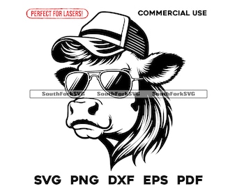 Cow Sunglasses Mullet Trucker Hat svg png dxf eps pdf vector graphic design cut print dye sub laser engrave cnc digital files commercial use