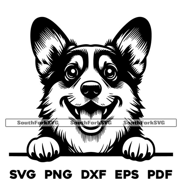 Peeking Welsh Corgi Dog svg png dxf eps pdf | vector graphic cut file laser clip art | instant digital download commercial use