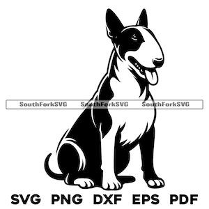 Bullterrier Hund sitzend Design | svg png dxf eps pdf | Vektorgrafik Datei Laser Clip Art schneiden | sofortiger digitaler Download kommerzielle Nutzung