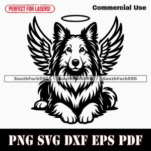 Shetland Sheepdog Dog Angel Wings & Halo SVG PNG DXF EPS PDF grafica vettoriale file di taglio laser clip art download digitale istantaneo uso commerciale