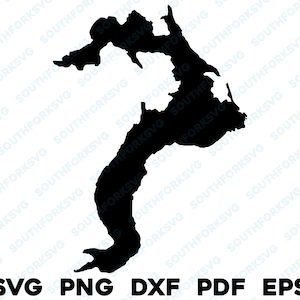 Lake Pend Oreille Idaho Mapa Forma Silueta svg png dxf pdf eps vector diseño gráfico corte grabado archivo láser imagen ing barco lago casa
