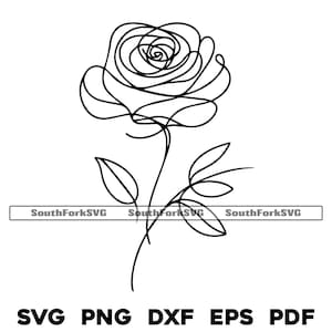 Rose Flower Line Art Design / svg png dxf eps pdf / vector gráfico corte archivo láser clip art / descarga digital instantánea uso comercial