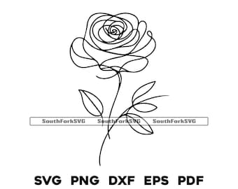 Rose Flower Line Art Design | svg png dxf eps pdf | vector graphic cut file laser clip art | instant digital download commercial use