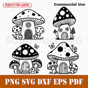 Cute Mushroom Fairy Houses Bundle svg png dxf pdf eps | vector graphic design cut print dye sub laser file commercial use