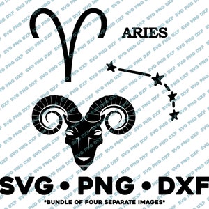Pacote do Zodíaco de Áries SVG PNG DXF Arquivo de corte Silhueta Cameo Signo Horóscopo Constelação Tarô Astrologia Aniversário Carneiro Signo de Fogo