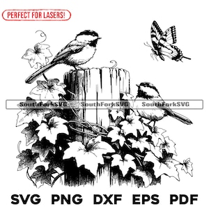 Dos pequeños pájaros cantores archivo láser svg png dxf eps pdf / diseño gráfico vectorial corte impresión tinte sub láser grabado cnc archivos digitales uso comercial