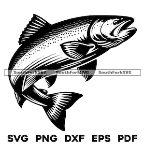 Salto de salmón / svg png dxf eps pdf / diseño gráfico vectorial transparente corte impresión tinte sub láser grabar archivos uso comercial