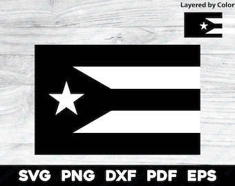 Bandera puertorriqueña Negro Blanco Capas / svg png dxf eps pdf / diseño gráfico vectorial corte tinte de impresión sub cnc grabado láser archivos digitales