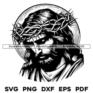 Fichiers de conception de Jésus portant une couronne d'épines svg png dxf eps pdf | Fichiers numériques laser découpés pour impression graphique vectorielle