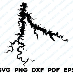 Stockton Lake Missouri Mapa Forma Silueta svg png dxf pdf eps vector diseño gráfico corte grabado archivo láser imagen barco lago casa