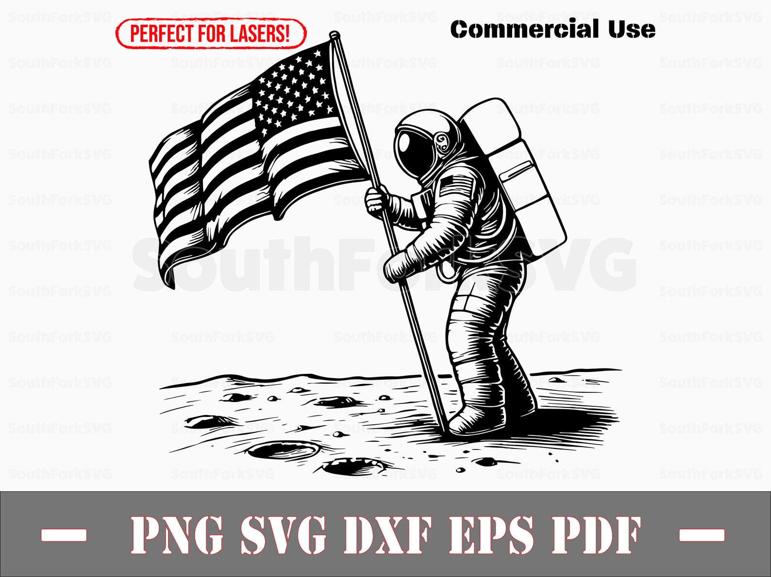 Astronaut American Flag on the Moon | Svg Png Dxf Eps Pdf | Vector ...