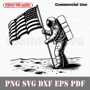 Astronaut Amerikanische Flagge auf dem Mond | svg png dxf eps pdf | Vektorgrafik Datei Laser Clip Art schneiden | sofortiger digitaler Download kommerzielle Nutzung
