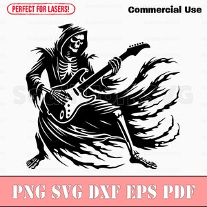 Grim Reaper Playing Guitar svg png dxf eps pdf | vector graphic design cut print laser engrave files | digital download commercial use