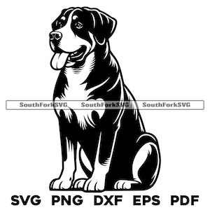 Großer Schweizer Sennenhund Sitzend Motiv 1 | svg png dxf eps pdf | Vektorgrafik Schnittdatei Laser Clip Art Sofortdownload Kommerziell nutzbar