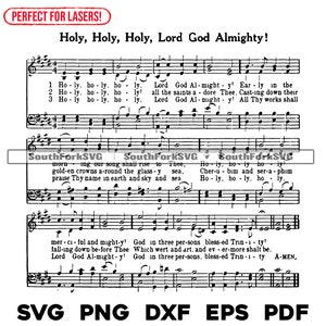 Saint Saint Saint Seigneur Dieu tout-puissant hymne partition svg png dxf eps pdf gravure laser fichiers conception graphique téléchargement numérique utilisation commerciale