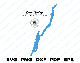 Lac George New York Carte Forme Silhouette svg png dxf pdf eps vecteur graphique design coupe gravure laser fichier image bateau lake house