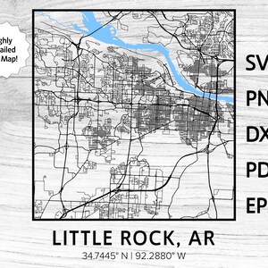 Carte de la rivière Little Rock, Arkansas City Road | svg png dxf pdf eps | Conception graphique vectorielle découpée gravure laser cnc fichier Téléchargement numérique instantané